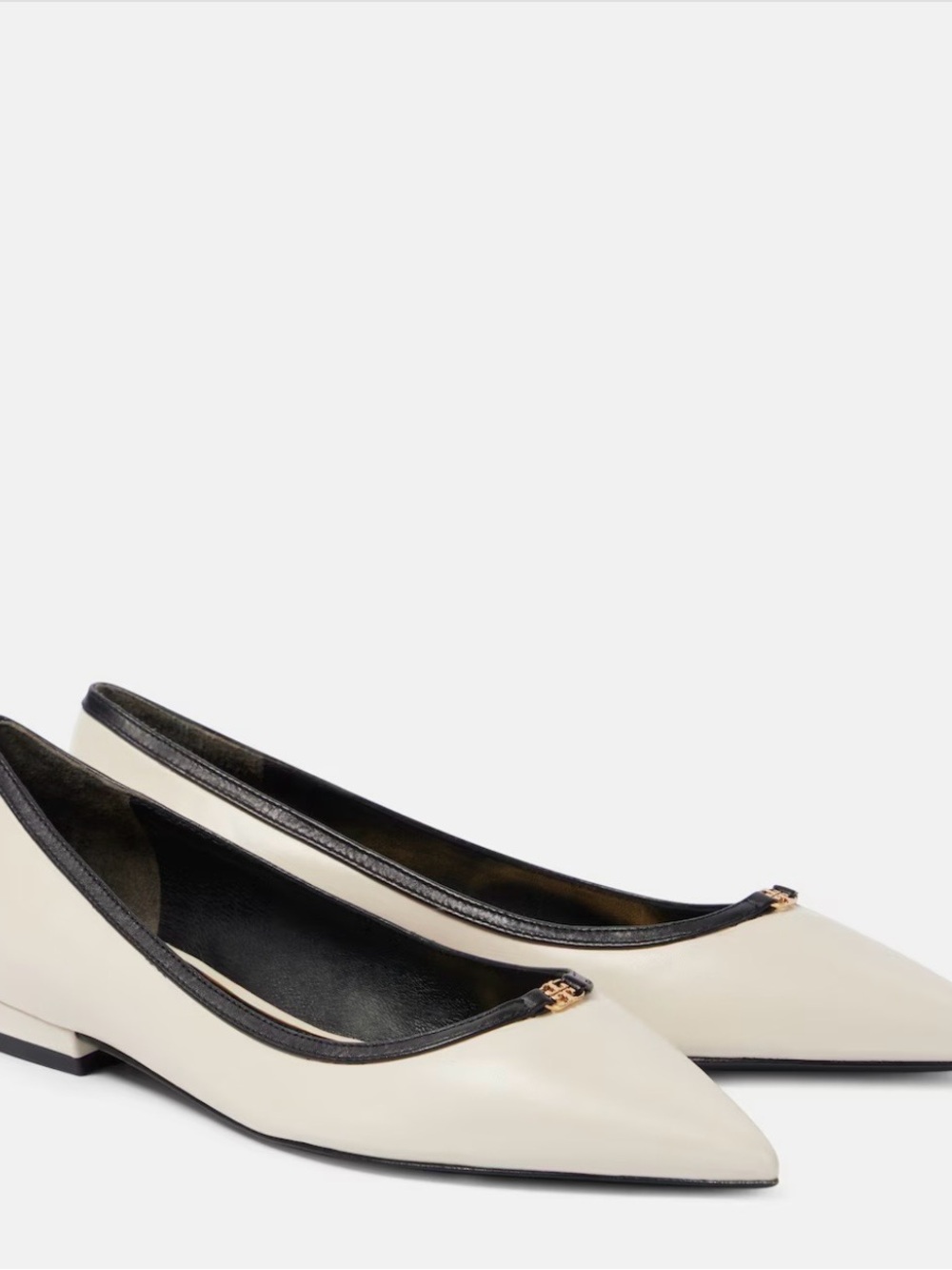 Classic Cream Pointed-Toe Women's Flats with Black Trim